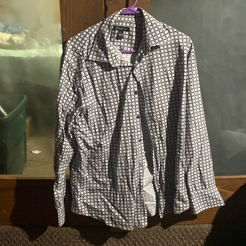 Long Sleeve Mens Dress Shirt- Black and White Large